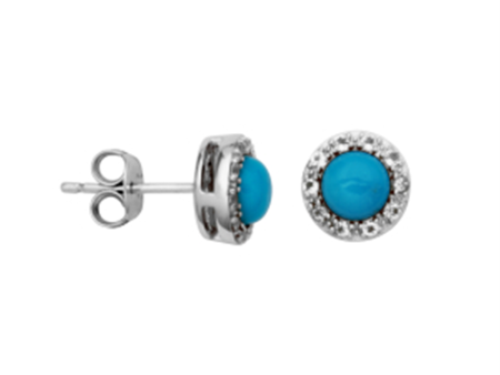 Sterling Silver Sleeping Beauty Turquoise & White Topaz Halo Stud Earrings by Samuel B. Sale