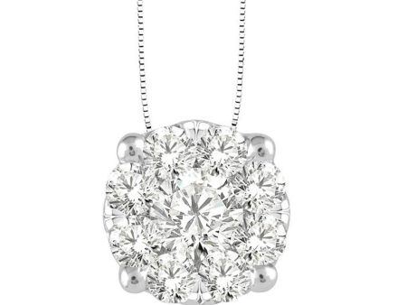 14K White Gold 0.50ctw Round Diamond Cluster Necklace Cheap