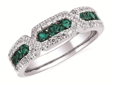 14K White Gold 0.90ctw Emerald & Diamond Band Online