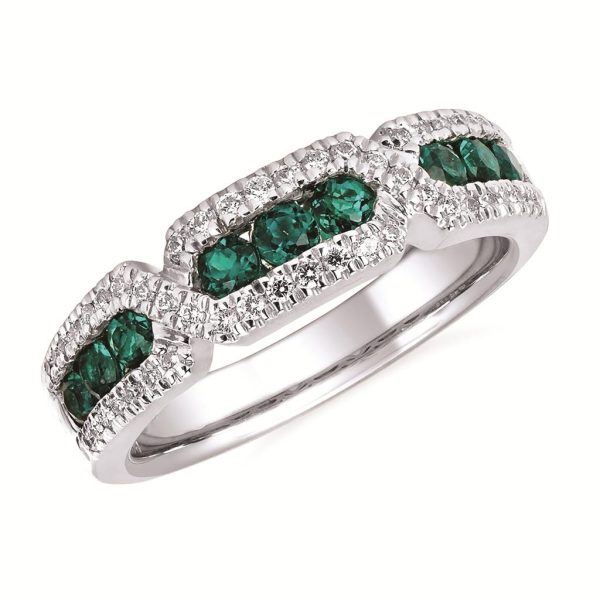 14K White Gold 0.90ctw Emerald & Diamond Band Online