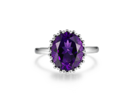 Sterling Silver Oval Amethyst Solitaire Ring by Samuel B. For Discount