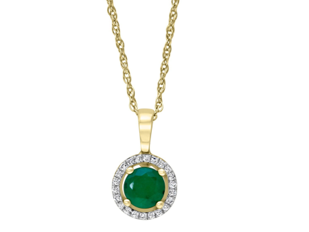 14K Yellow Gold 0.50ctw Round Emerald & Diamond Halo Necklace Online Sale