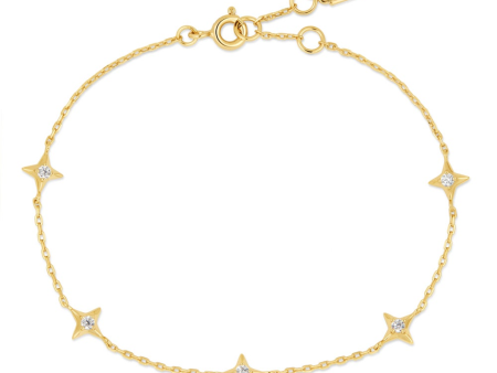 Sterling Silver & 14K Yellow Gold Plated Cubic Zirconia Star Station Bracelet by Ania Haie Discount