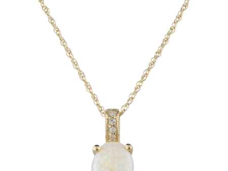 14K Yellow Gold 0.81ctw Oval Opal & Diamond Drop Necklace Fashion