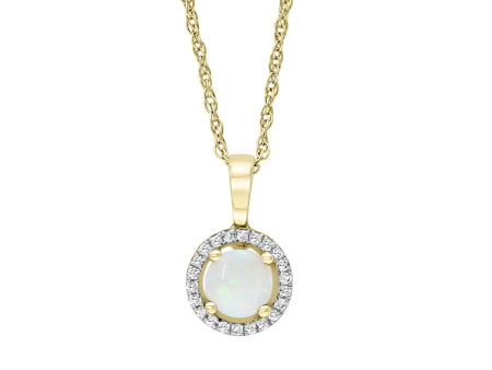 14K Yellow Gold 0.45ctw Round Australian Opal & Diamond Halo Necklace Cheap