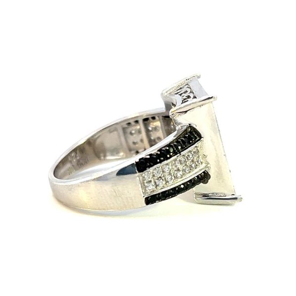 Estate Sterling Silver Black Spinel & Cubic Zirconia Square Top Cluster Ring Discount