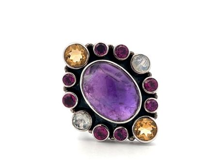 Estate Sterling Silver Amethyst & Multi Gemstone Halo Ring by Nicky Butler Fashion