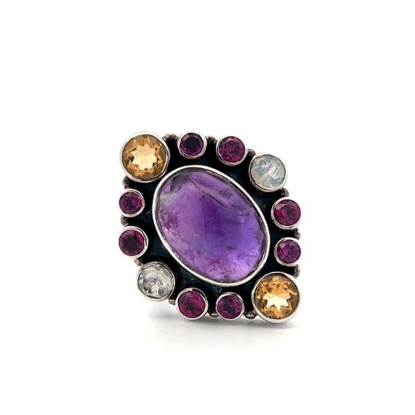 Estate Sterling Silver Amethyst & Multi Gemstone Halo Ring by Nicky Butler Fashion