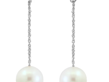 14K White Gold 9-9.5mm Freshwater Pearl Drop Earrings Cheap