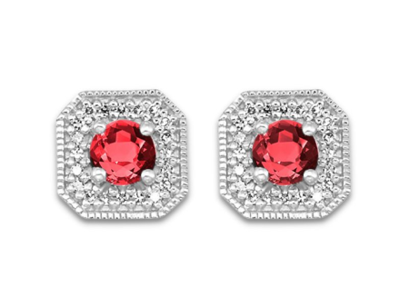 10K White Gold 0.66ctw Garnet Diamond & Halo Stud Earrings For Discount