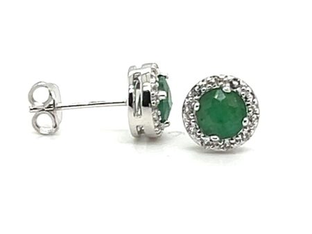 Sterling Silver Dyed Green Corundum & White Topaz Halo Stud Earrings by Samuel B. For Discount