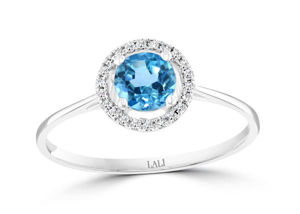 14K White Gold 0.66ctw Round Blue Topaz & Diamond Halo Ring Discount