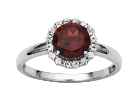 Sterling Silver Garnet & WhiteTopaz Halo Ring by Samuel B. Cheap