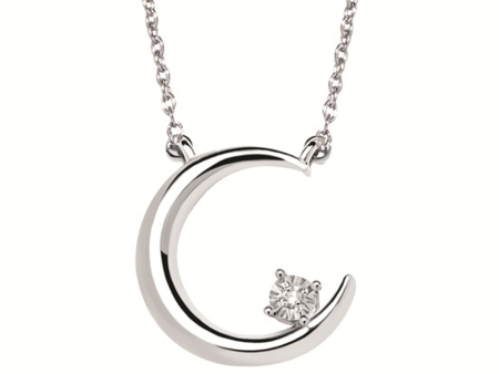 Sterling Silver 0.01ctw Diamond Crescent Moon Necklace Online Hot Sale