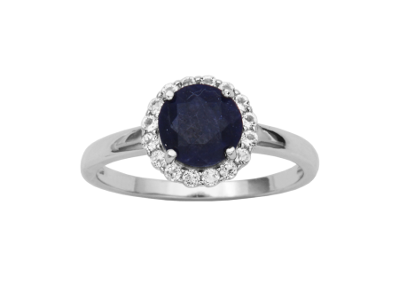 Sterling Silver Dyed Blue Sapphire & White Topaz Halo Ring by Samuel B. Online