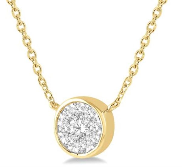 14K Yellow Gold 0.15ctw Round Diamond Cluster Necklace Online now