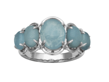 Sterling Silver Oval Aquamarine Five Stone Ring by Samuel B. Online Sale