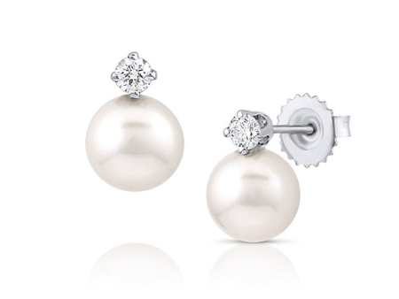 14K White Gold 7-7.5mm Akoya Pearl & Diamond Stud Earrings Online Hot Sale