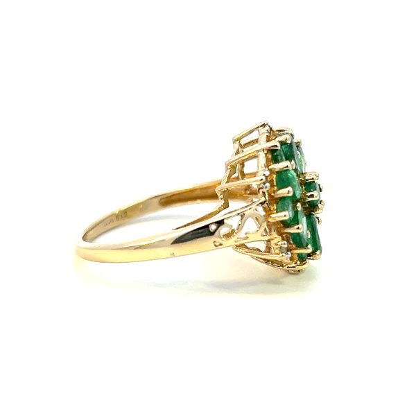 Estate 14K Yellow Gold Emerald & Diamond Cluster Flower Ring Online Hot Sale