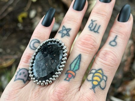 GEMSTONE Nuummite Large Oval Ring: Size 7.5 Online now