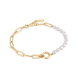 14K Yellow Gold Plated Paperclip Chain & Pearl Strand Bracelet by Ania Haie Online now