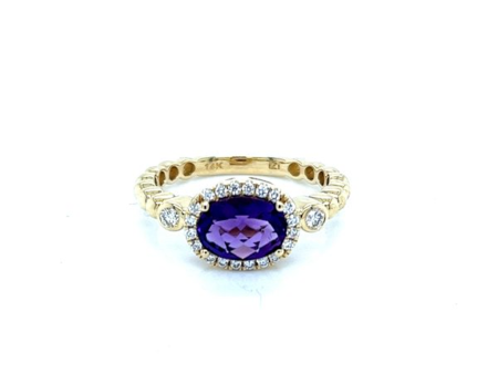 14K Yellow Gold 1.21ctw Oval Amethyst & Diamond Halo Ring Online Sale