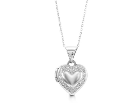 10K White Gold Kid s Heart Locket Necklace For Sale