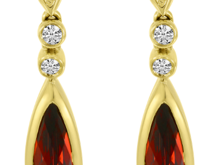 14K Yellow Gold Pear Garnet & Diamond Drop Earrings Hot on Sale