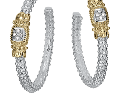 Sterling Silver & 14K Yellow Gold 0.06ctw Round Diamond Hoop Earrings Hot on Sale