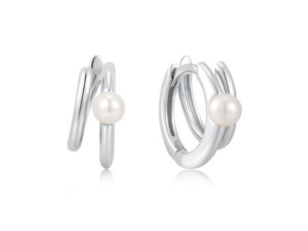 Sterling Silver Pearl Double Huggie Hoop Earrings by Ania Haie Fashion