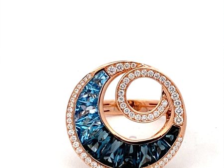 14K Rose Gold 3.56ctw Blue Topaz & Diamond Malibu Wave Ring by Bellarri Online