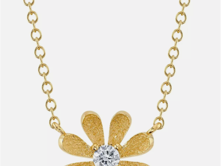 14K Yellow Gold 0.08ctw Round Diamond Flower Necklace by Shy Creation Cheap