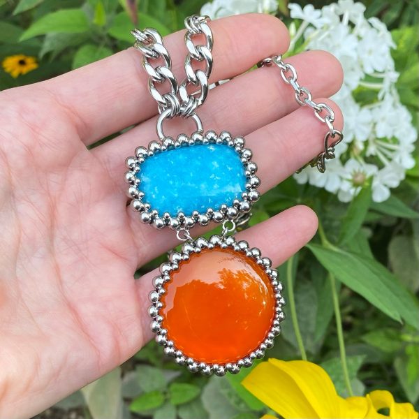 GEMSTONE Hemimorphite & Carnelian Double Stone Pendant Discount