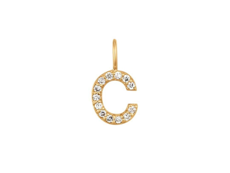 14K Yellow Gold 0.05ctw Round Diamond Inital  C  Pendant by Aurelie Gi For Sale