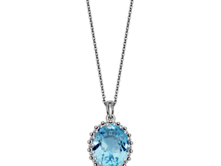 Sterling Silver Oval Blue Topaz Solitaire Necklace by Samuel B. Sale