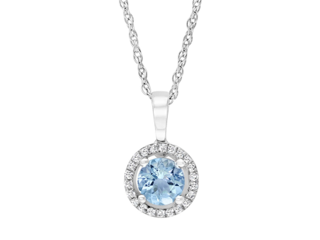 14K White Gold 0.52ctw Round Aquamarine & Diamond Halo Necklace Fashion