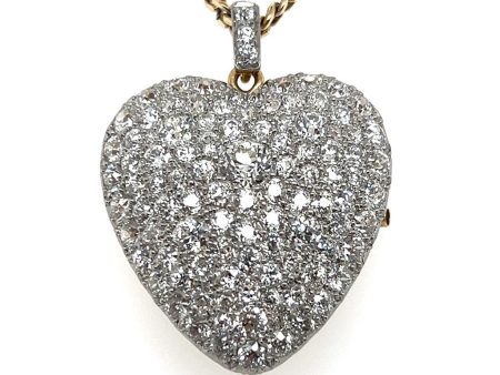 Estate Platinum & 14K Yellow Gold 11.98ctw Diamond Victorian Heart Pendant Brooch Sale