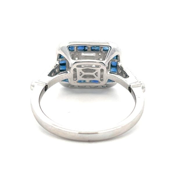 14K White Gold 1.24ctw Diamond & Blue Sapphire Antique Style Ring For Sale