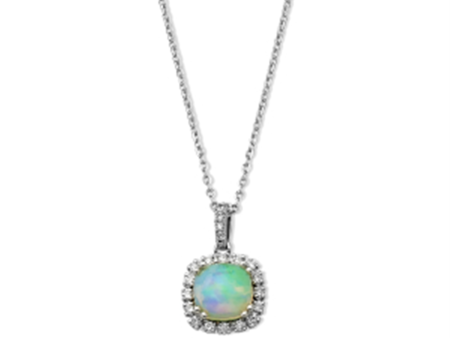 14K White Gold 1.63ctw Cushion Opal & Diamond Halo Necklace by Samuel B. Online Sale