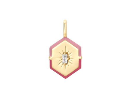 Gold Plated Pink Enamel & Cubic Zirconia Hexagon Charm by Ania Haie Fashion