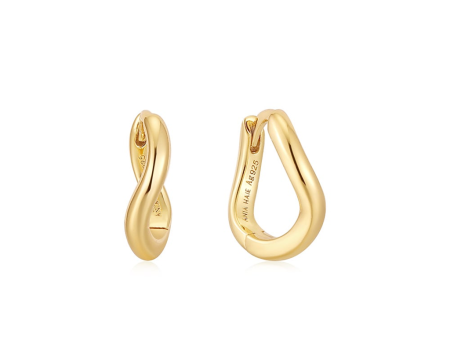 Gold Plated Twist Huggie Hoop Earrings by Ania Haie on Sale