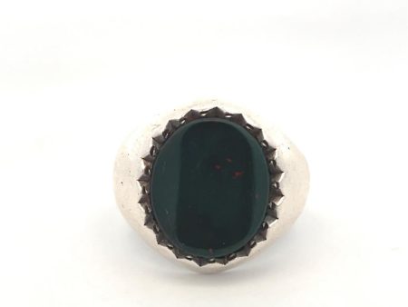 Estate Sterling Silver Oval Bloodstone Solitaire Ring Supply