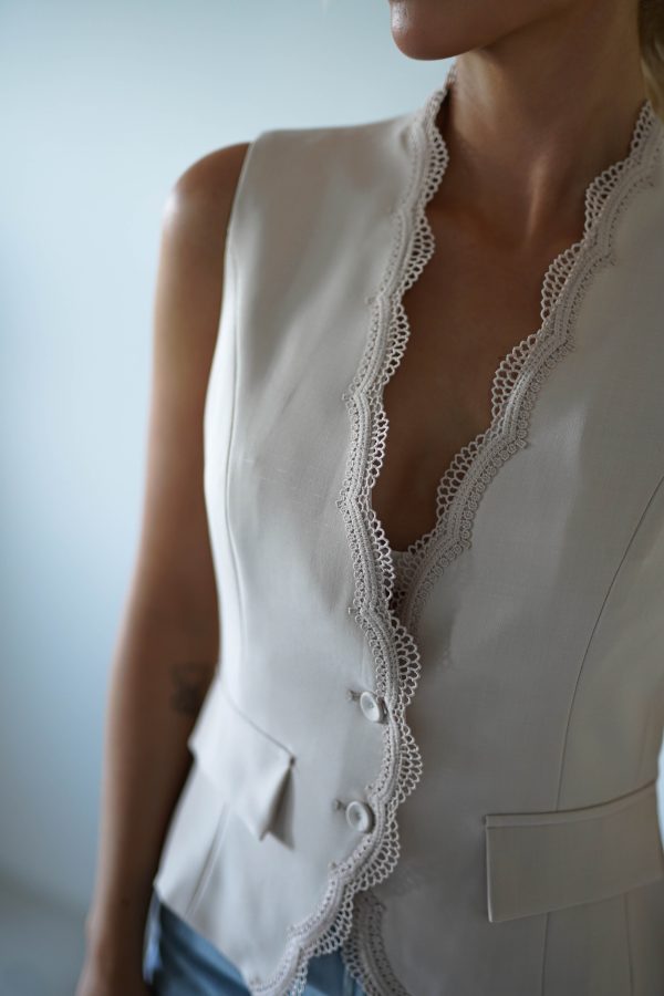 Rosha Lace Detail Waistcoat | Cream Online