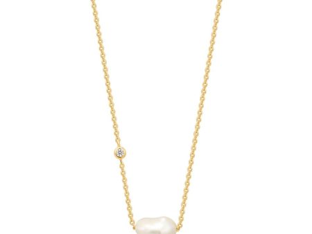 Gold Plated Freshwater Pearl and Cubic Zirconia Necklace by Ania Haie Sale