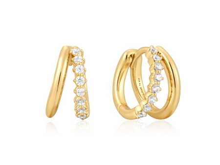 Gold Plated Cubic Zirconia Double Huggie Hoop Earrings by Ania Haie For Cheap