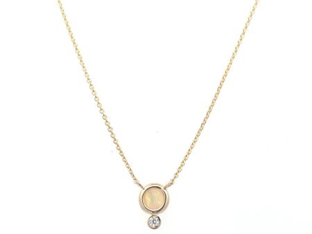 14K Yellow Gold 4mm Round Opal & Diamond Necklace For Cheap