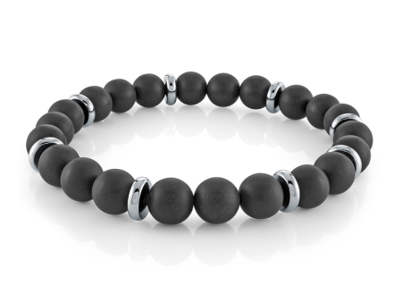 Stainless Steel Matte 8mm Black Onyx Bead Men s Bracelet Sale