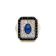 Estate Platinum & 18K Gold Oval Blue Sapphire & Diamond Halo Ring Cheap