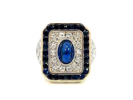 Estate Platinum & 18K Gold Oval Blue Sapphire & Diamond Halo Ring Cheap