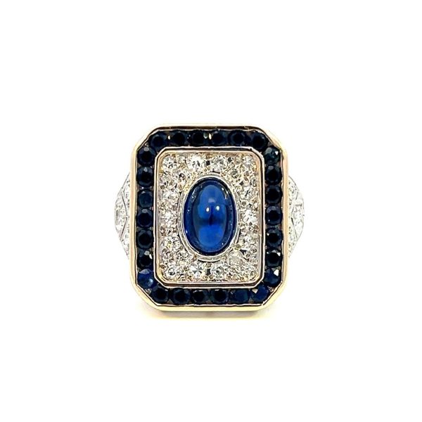 Estate Platinum & 18K Gold Oval Blue Sapphire & Diamond Halo Ring Cheap